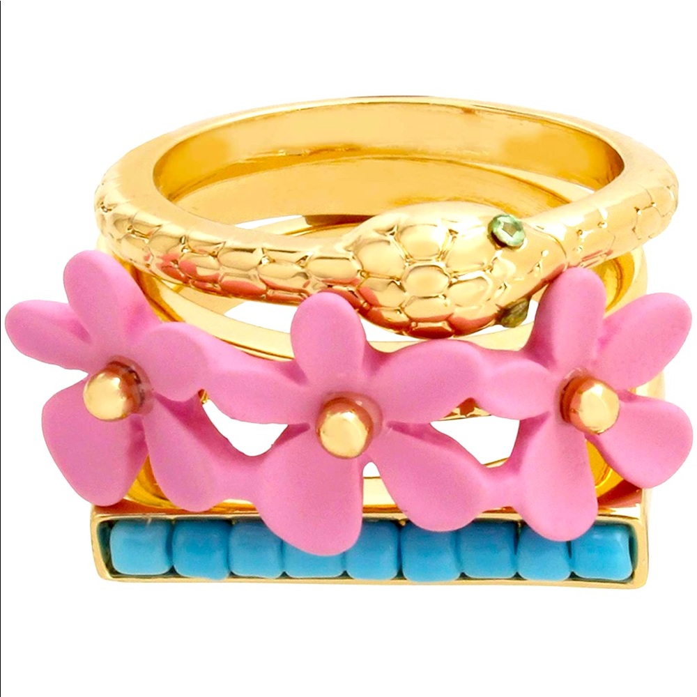 New Betsey Johnson Flower Ring Set, 3 Pieces